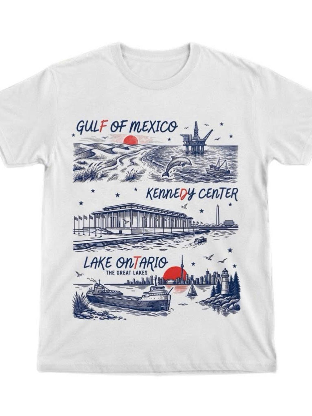 Gildan Shirt White Lake Ontario Great Lakes White Graphic Tee